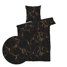 Sengetøj bomuldssatin - 140x200 cm - Marmor Black Gold