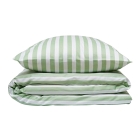 Sengetøj bomuldssatin - 240x220 cm - Kalle - Green Stripe - Luna Denmark